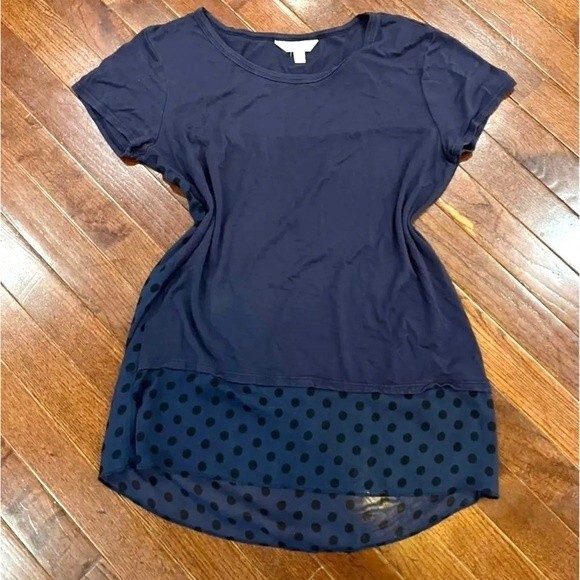 Navy and black mixed media polka dot top size small - Picture 4 of 8